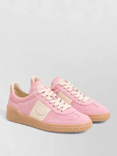 Valentino Garavani Lace Up Suede Shoes Round Toe In Pink