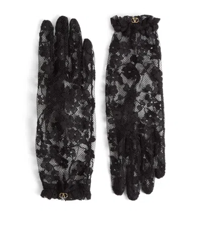 Valentino Garavani Floral-lace Gloves In Black