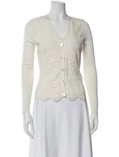 Pre-owned Valentino Lace V-neck Sweater In Neutral