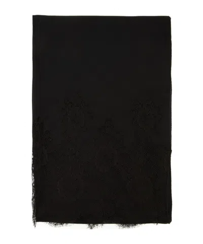 Valentino Lace Wool Cashmere Shawl In Black