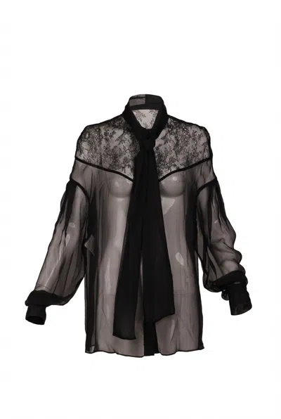 Valentino Lace Yoke Blouse In Black