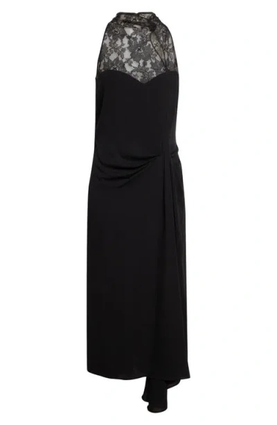 Valentino Lace Yoke Silk Georgette Gown In Black