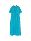Valentino Eyelet Embroidered Cotton Drawstring Midi Dress In Blue