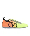 Valentino Lime Green And Fluorescent Orange Sporty Sneakers In Cotton And Pu Bold Design In Fluorescent Orange