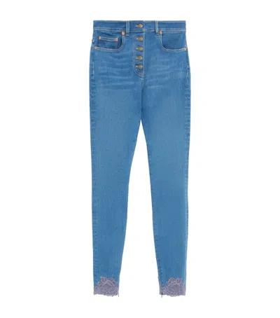 Valentino Lace-hem Skinny Jeans In Green