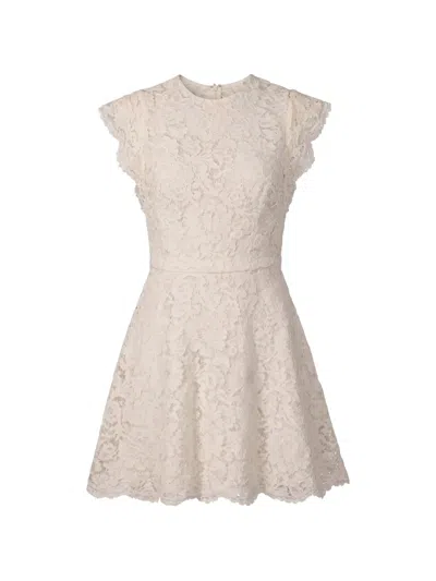 Valentino Lace-overlay Cap-sleeve Mini Dress In Neutral