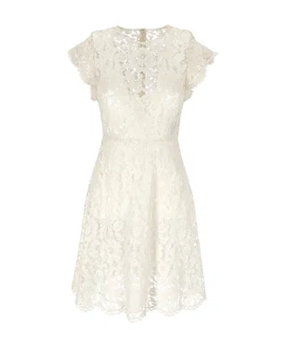 Valentino Lace-overlay Cap-sleeve Mini Dress In Neutral