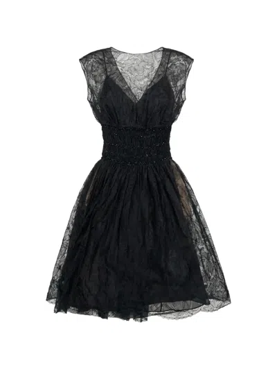 Valentino Lace-overlay Sequin-embellished Mini Dress In Black