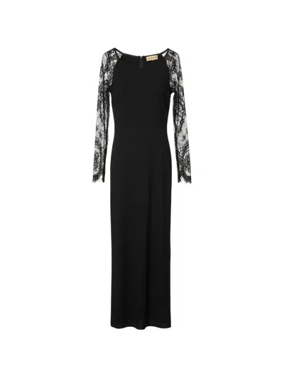 Valentino Lace-panel Long-sleeve Maxi Dress In Black