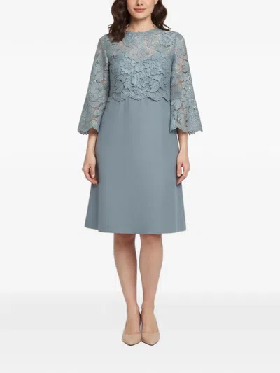 Pre-owned Valentino Lace-panel Midi Dress In Blue