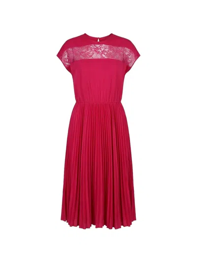 Valentino Lace-panel Pleated Midi Dress In Pink