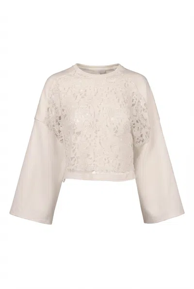 Valentino Lace-panel Sweatshirt In Neutral