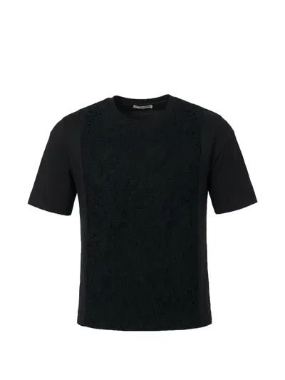 Valentino Lace-panel T-shirt In Black