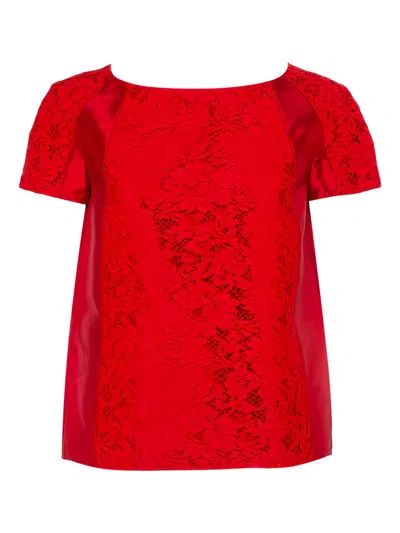 Pre-owned Valentino Lace-panelled Blouse In Red