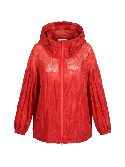 Valentino Lace-panelled Hooded Jacket In Red