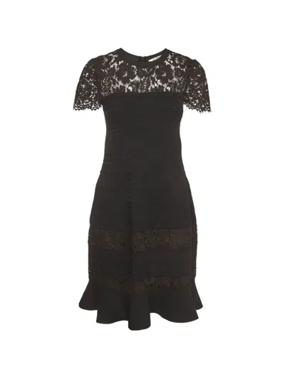 Pre-owned Valentino Lace-panelled Ruffled Mini Dress In Black