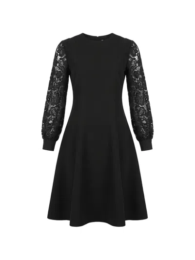 Valentino Lace-sleeve Mini Dress In Black