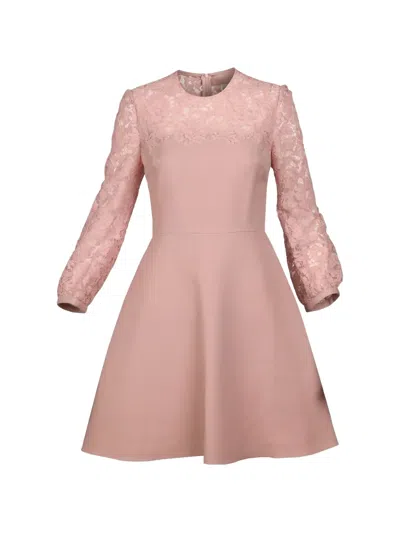 Valentino Lace-sleeve Mini Dress In Pink