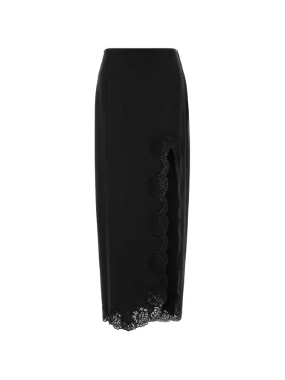 Valentino Lace-trim Crepe Satin Skirt In Black