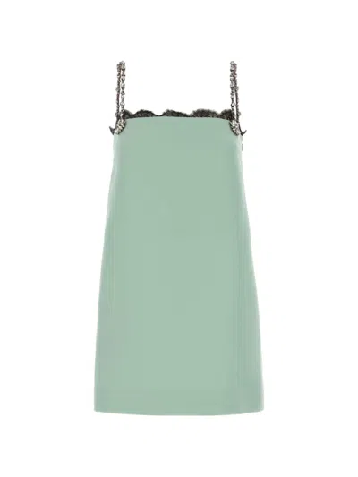 Valentino Lace-trim Crystal-embellished Mini Dress In Green