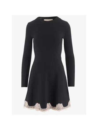Valentino Garavani Lace Trim Long Sleeve Sweater Dress In Black