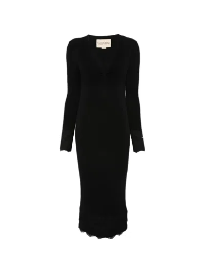 Valentino Lace-trim Midi Dress In Black