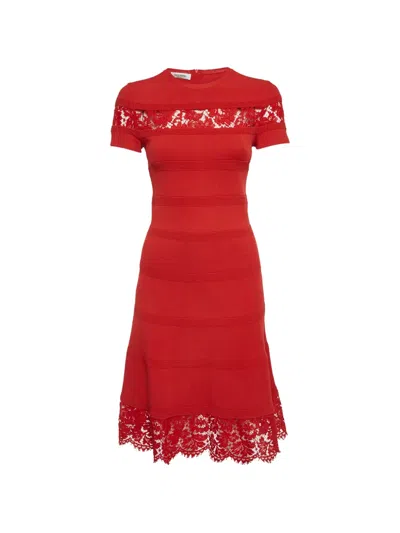 Pre-owned Valentino Lace-trim Mini Dress In Red