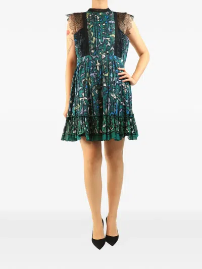 Pre-owned Valentino Lace-trim Printed Mini Dress In Green