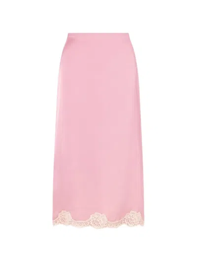Valentino Lace-trimmed Cady Midi Skirt In Pink