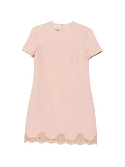 Valentino Lace-trimmed Wool And Silk-blend Crepe Mini Dress In Pink