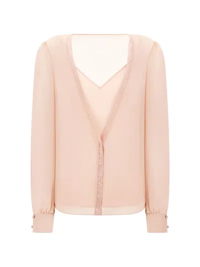 Valentino Lace-trim Silk Blouse In Pink