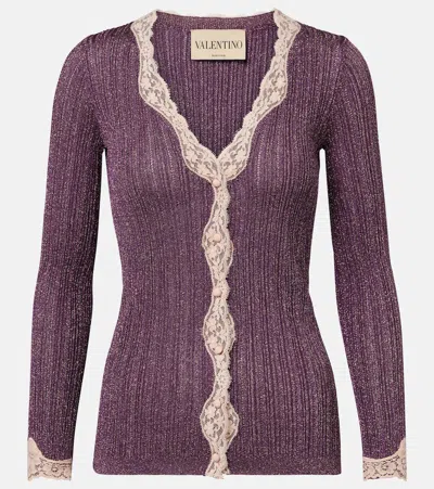 Valentino Lace-trimmed Cardigan In Purple