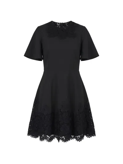 Valentino Lace-trimmed Flared Dress In Black