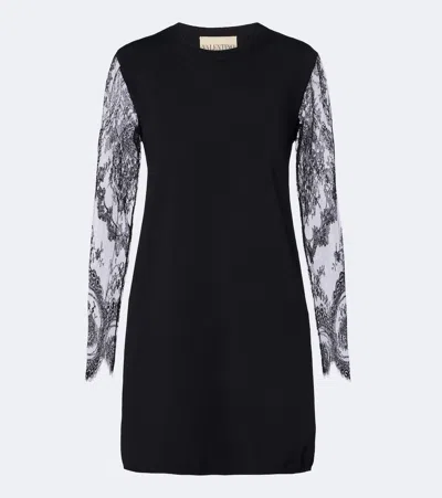 Valentino Lace Sleeve Dress Mini Length Sheer Detailing In Black