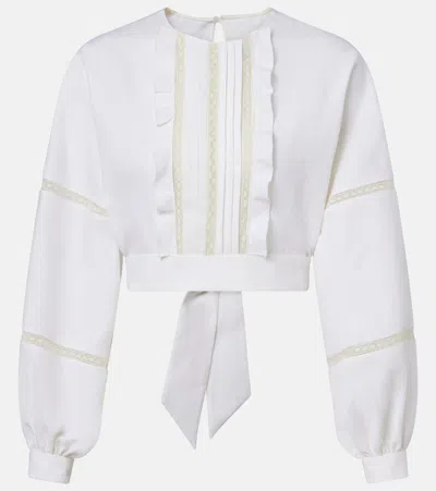 Valentino Lace-trimmed Open-back Linen Blouse In White