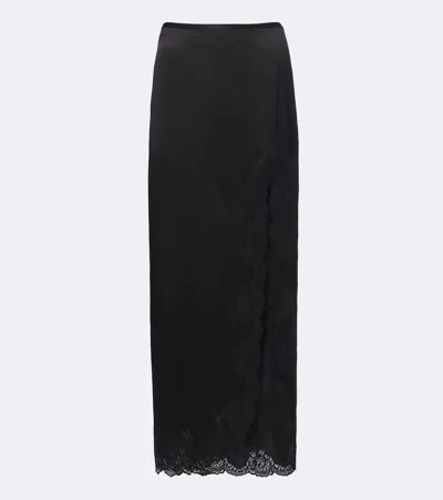 Valentino Lace-trimmed Silk Crêpe Satin Maxi Skirt In Black