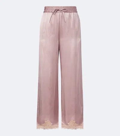 Valentino Lace-trimmed Silk Crêpe Satin Wide-leg Pants In Pink