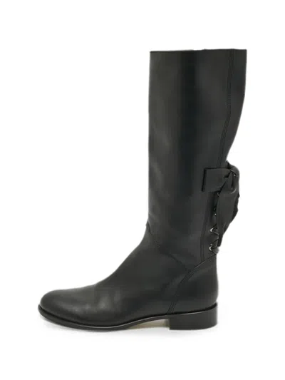 Pre-owned Valentino Garavani Lace-up Knee-length Boots In Black