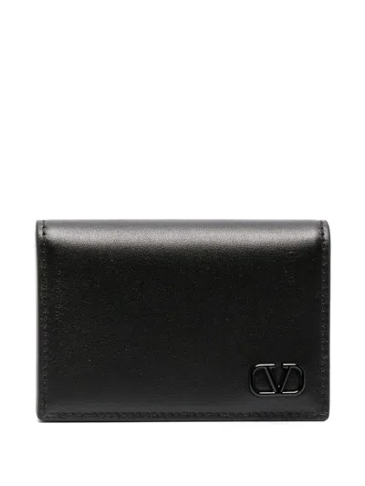 Valentino Garavani Black Vlogo Leather Card Holder
