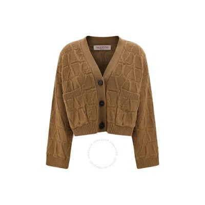 Valentino Ladies Cammello Toile Iconographe Cardigan In Brown