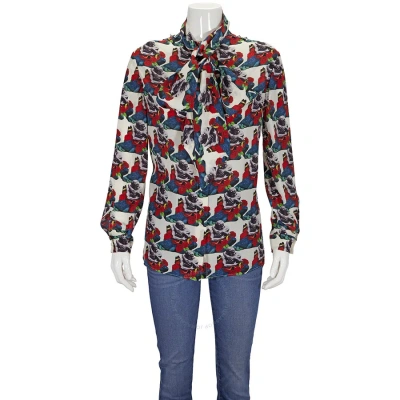 Valentino Ladies Multicolor Long-sleeve Tie Neck Blouse