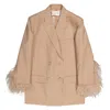 Valentino Oversized Double-breasted Feather-trimmed Woven Blazer
