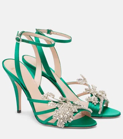 Valentino Garavani Ladycrush 100 Crystal-embellished Sandals In Green