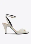 Valentino Ivory Goat Leather Stiletto Sandal With Striped Strap