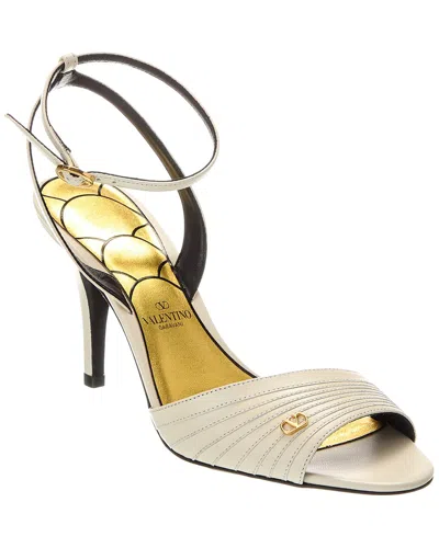 Valentino Garavani Ivory Goat Leather Stiletto Sandal With Striped Strap In White