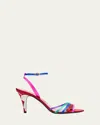 Valentino Ladycrush Colorblock Satin Ankle-strap Sandals In Animal Print