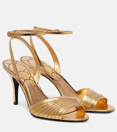 Valentino Garavani Ladycrush 85 Embellished Metallic Leather Sandals In Gold