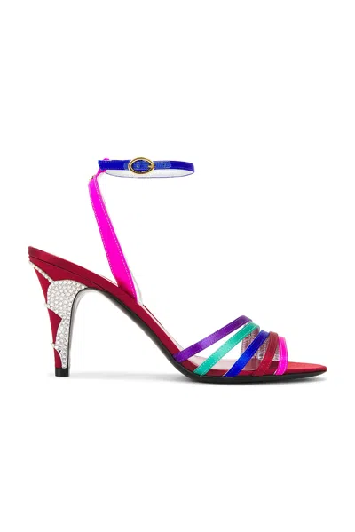 Valentino Garavani Multicolor High Heel Sandals With Strass In Calfskin And Red Sole