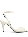 Valentino Ivory Goat Leather Stiletto Sandal With Striped Strap In Weiss