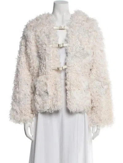Pre-owned Valentino Lamb Fur Faux Fur Coat In White